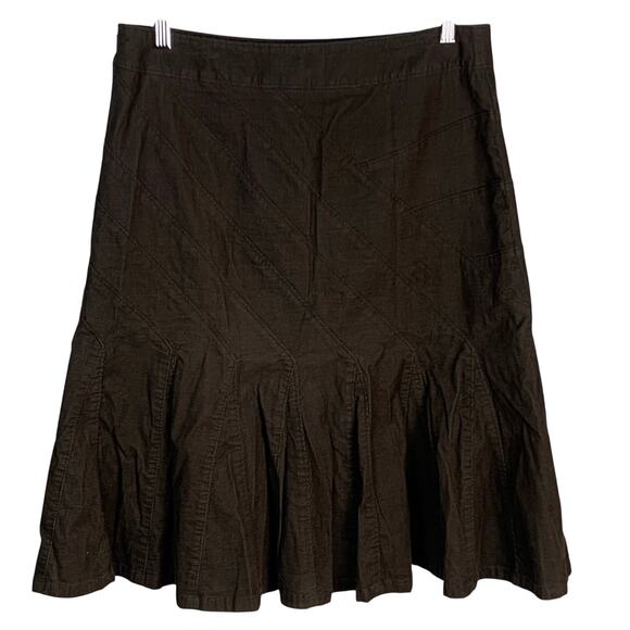 Harold’s Brown Corduroy Ruffled A-Line Bias Cut Knee Length Skirt Size 8 - Picture 2 of 7